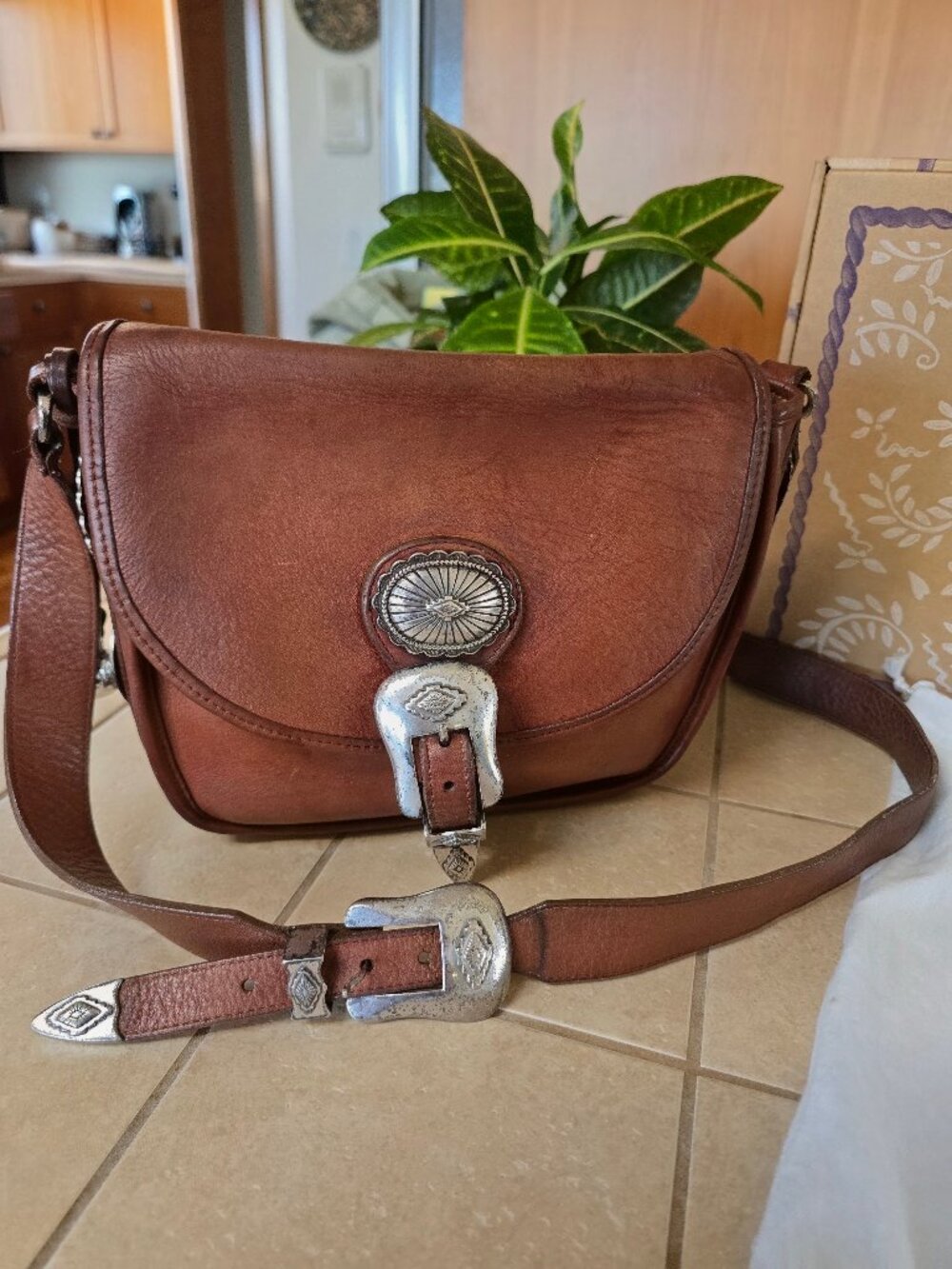 Brighton vintage leather purse with spectacular silver conchos